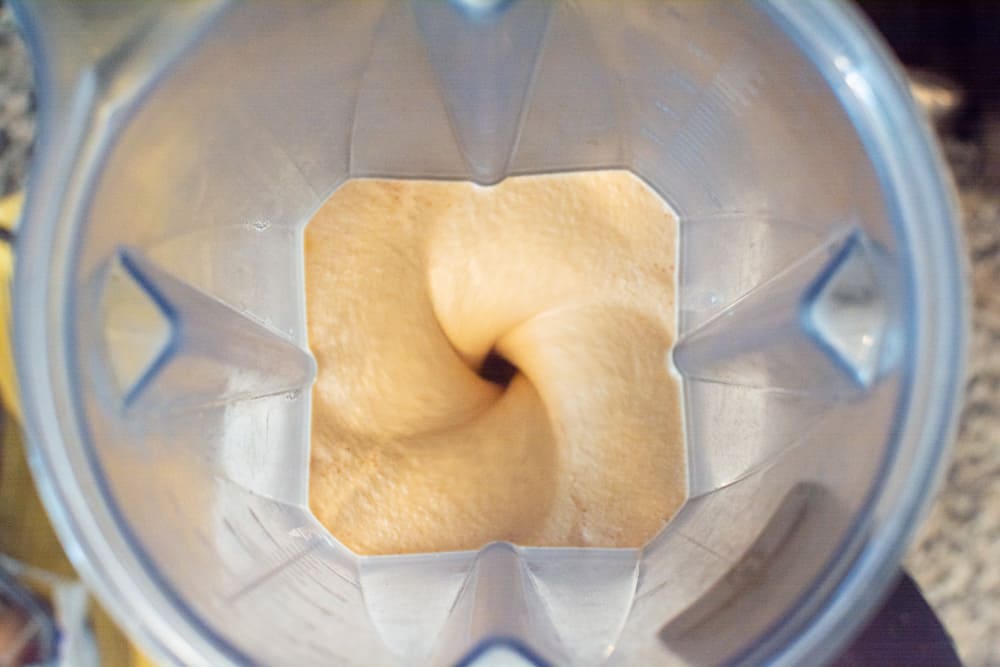 Pasta sauce being blended in blender