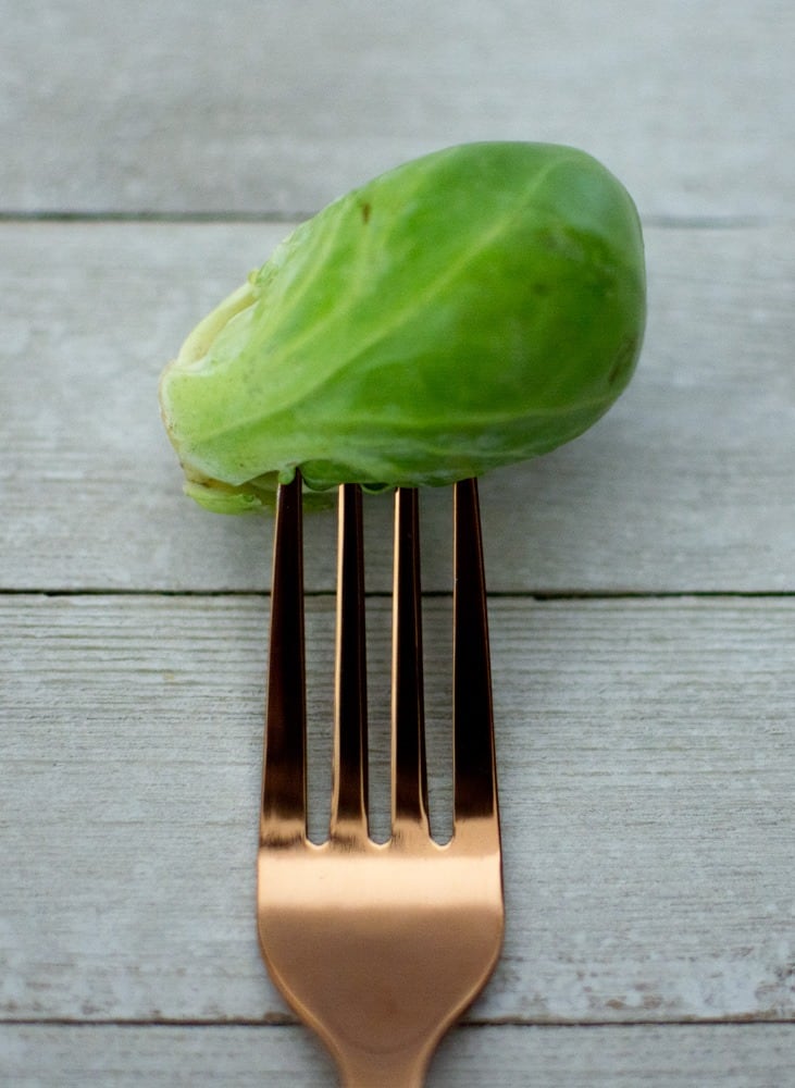 Brussels sprout on fork