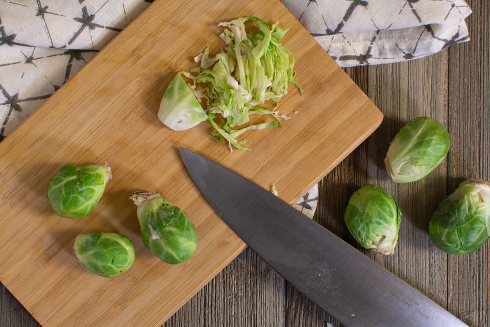 Brussels sprout half way shaved with knife