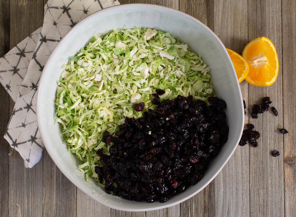 Shaved sprouts with cranberries on top