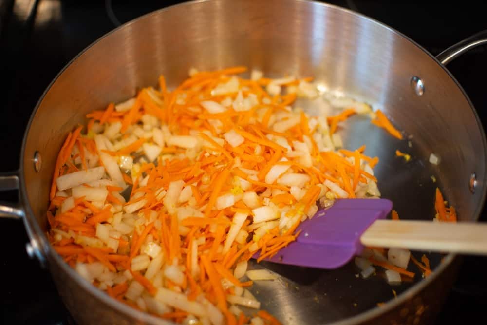 sauteeing onions and carrots