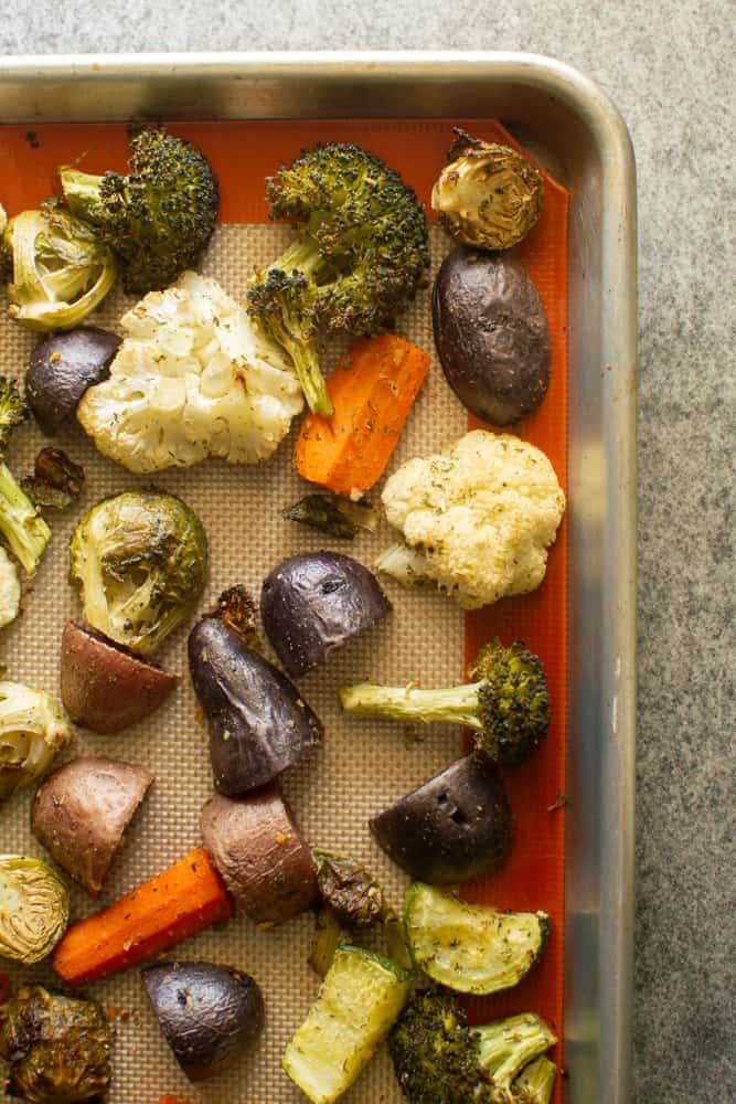 Roasted veggies on pan