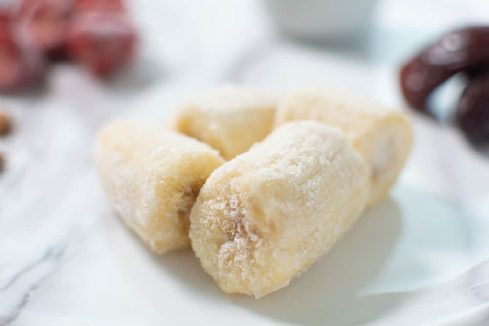 close up of frozen bananas