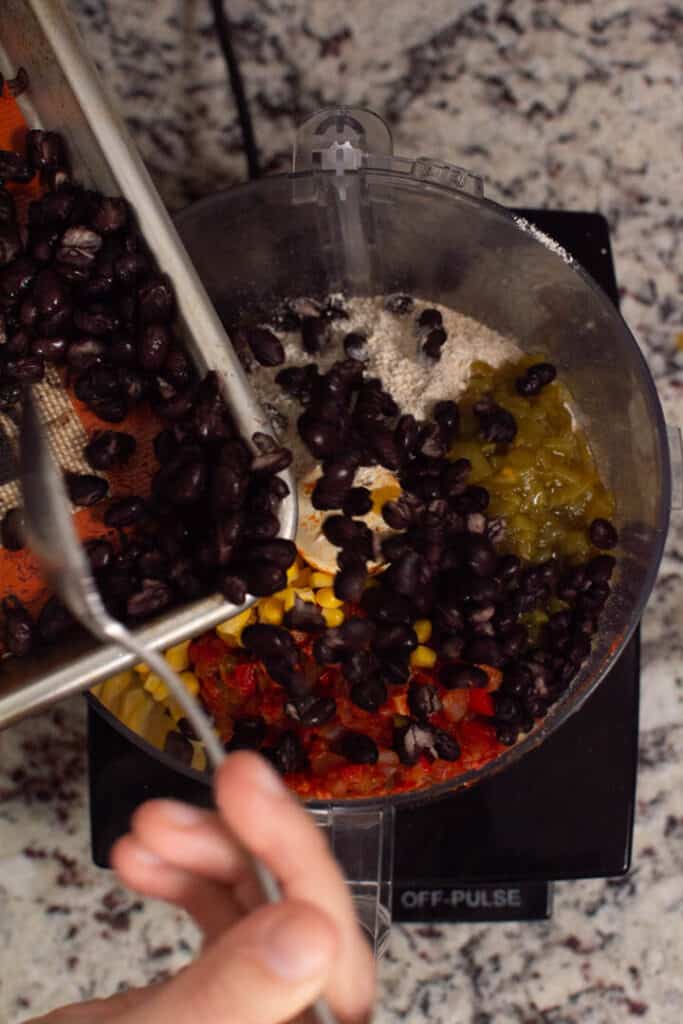 Adding beans to food processor