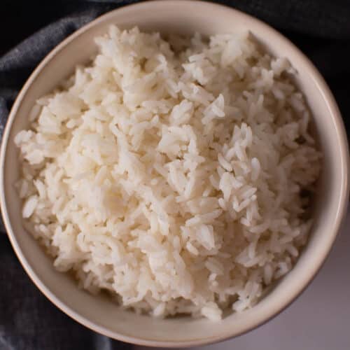 flatlay shot of white rice in bowl