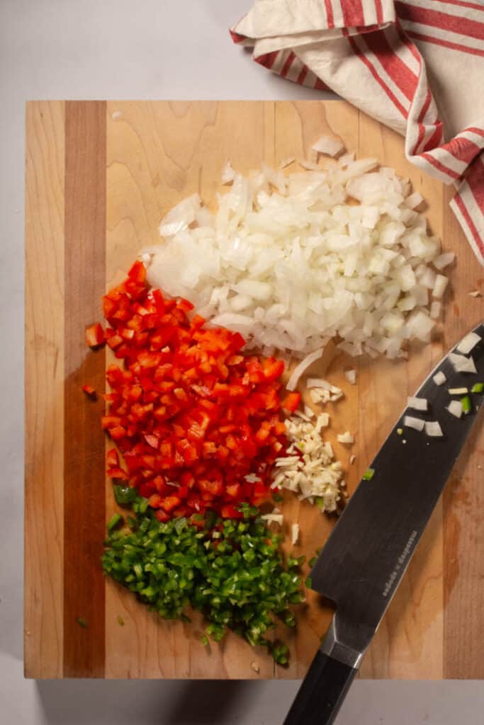 Chopped veggies on chopping board