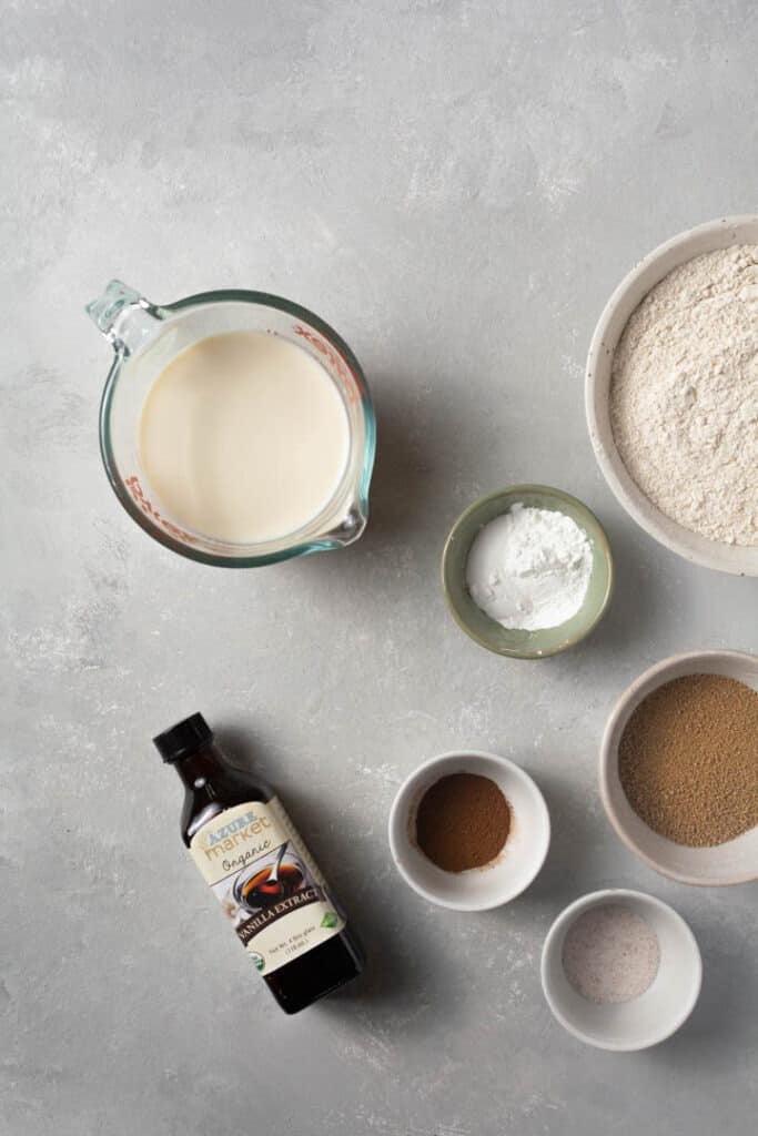 flat lay of ingredients for pancakes