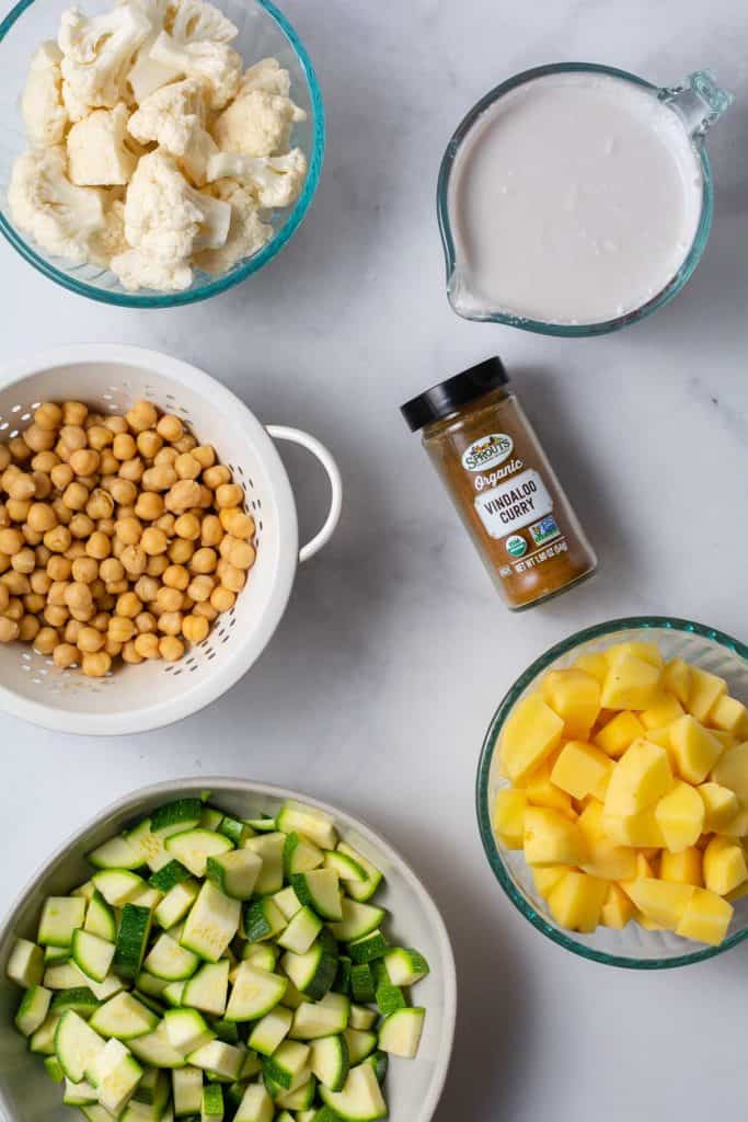 Birdseye view of curry ingredients.