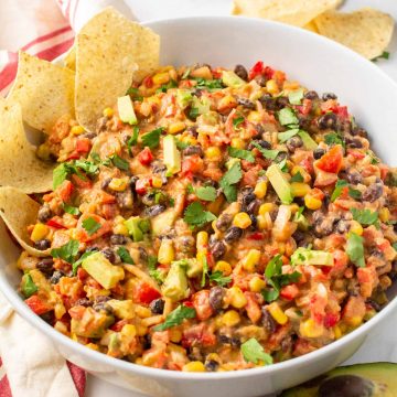 Big bowl of dip with chips