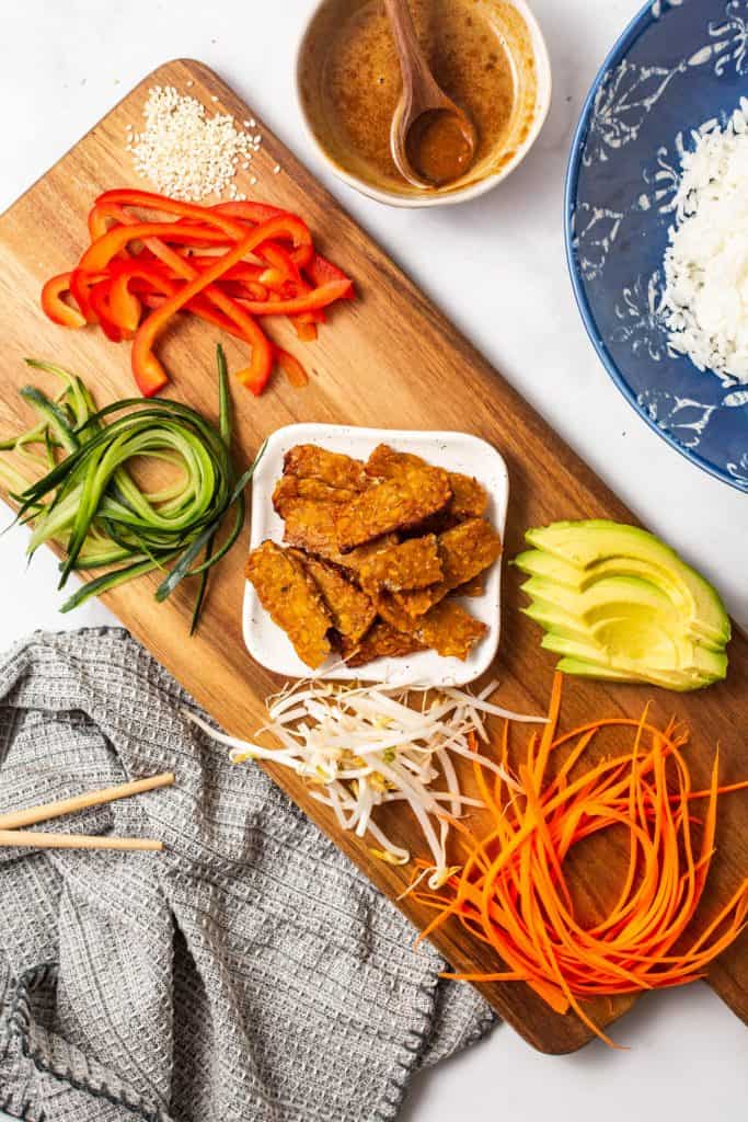 Overhead shot of ingredients to the buddha bowl.