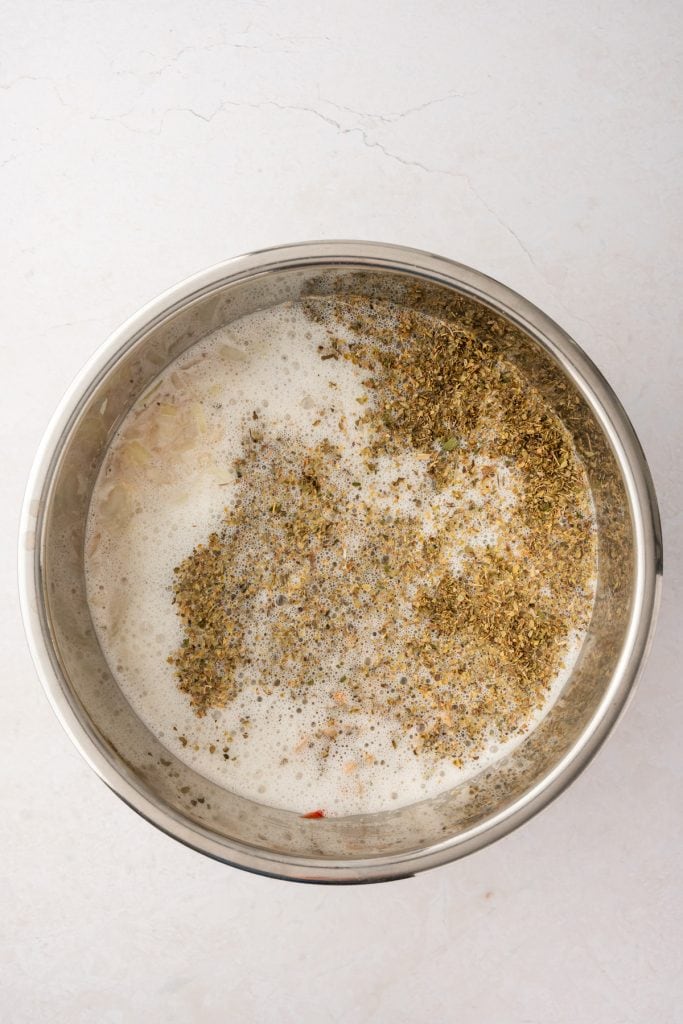 overhead shot of everything in the instant pot before cooking.