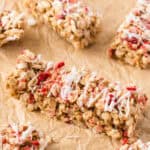 granola bars spread on brown parchment paper.